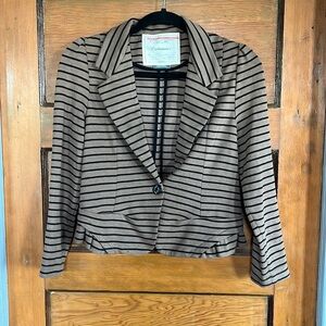 Anthropologie Cartonnier Stripe Blazer Jacket XS White Black Stretch Ruffle